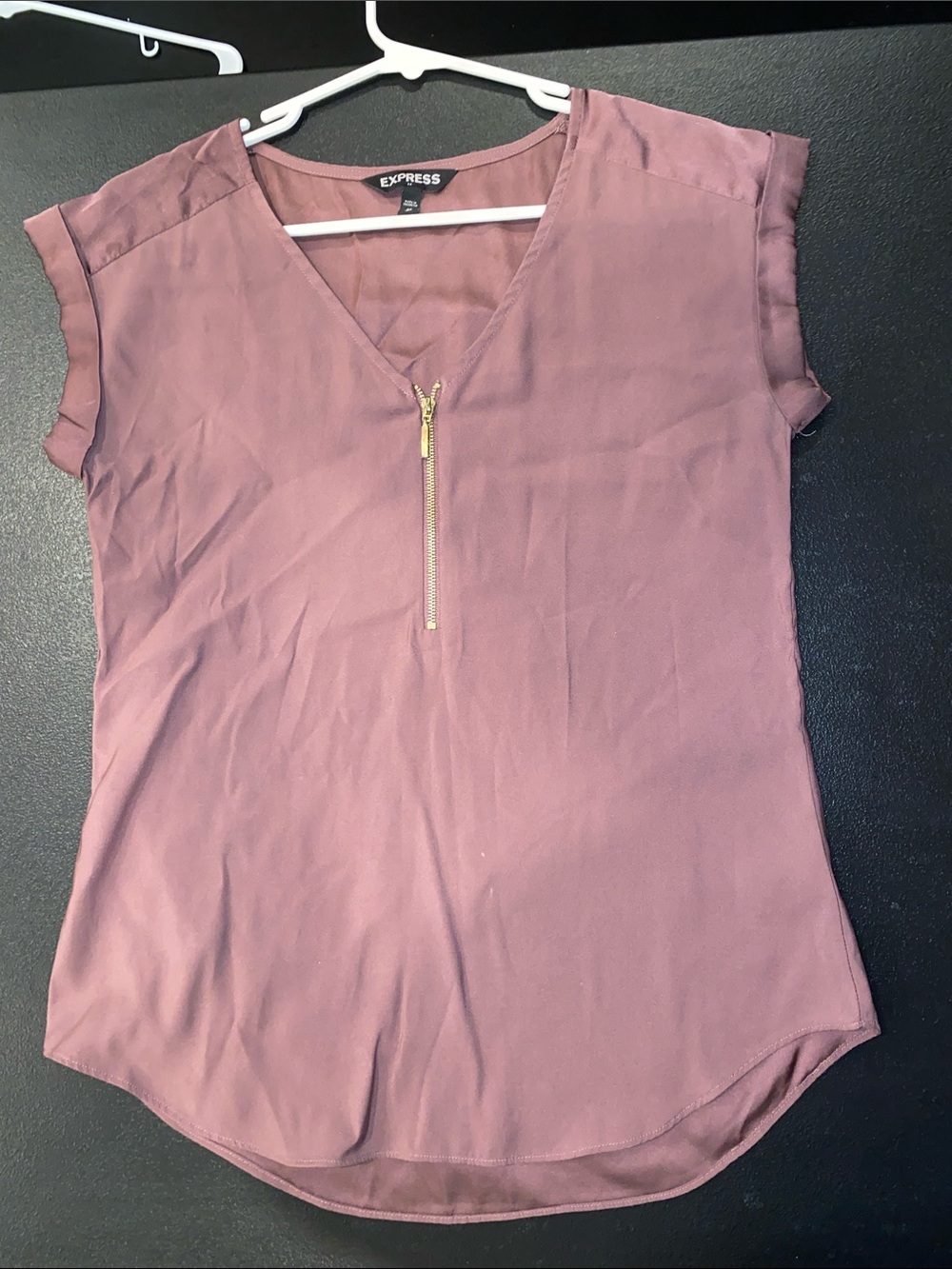 Express Women's Mauve/Plum Zip V-Neck Blouse